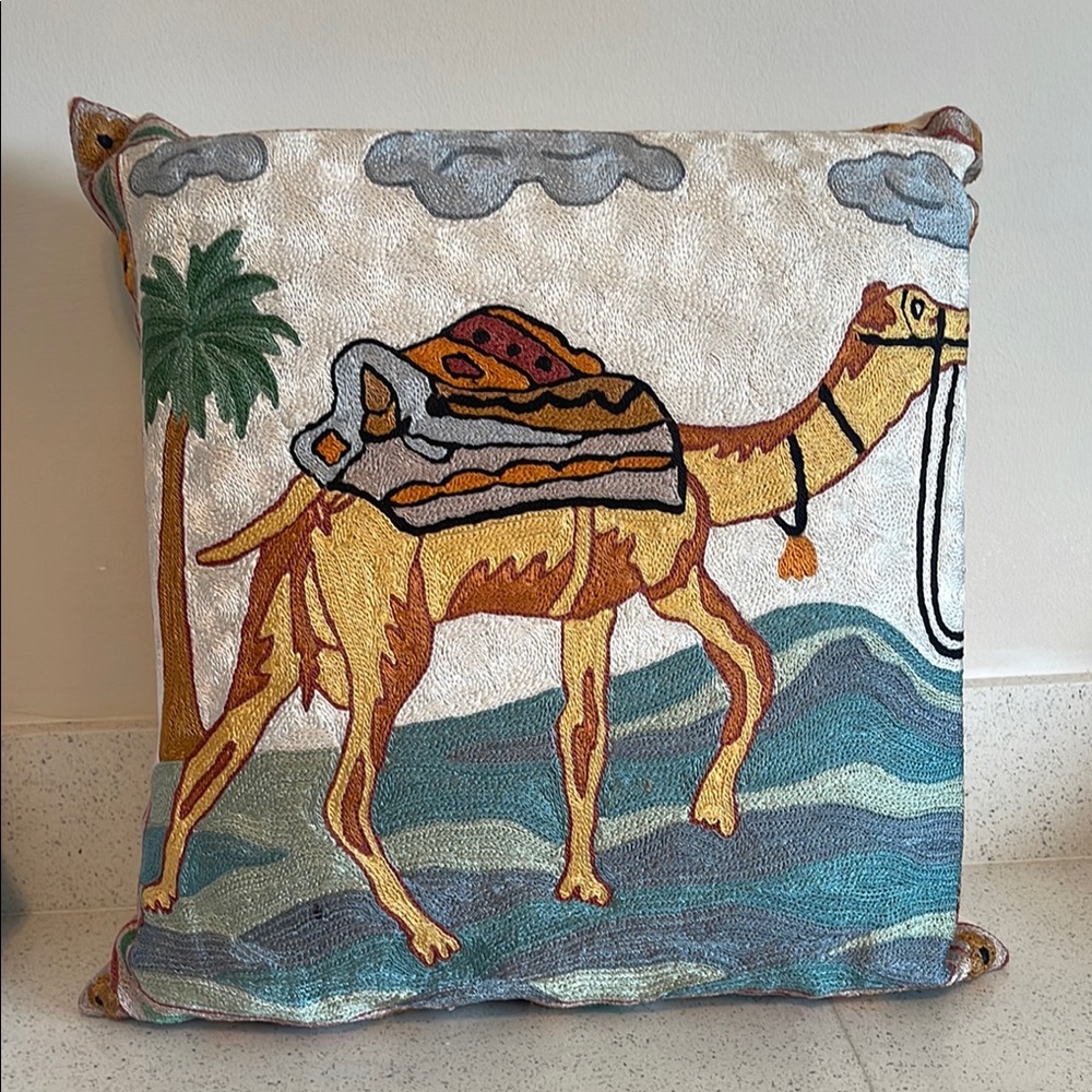 Camel Embroidered Throw Pillow Cover
